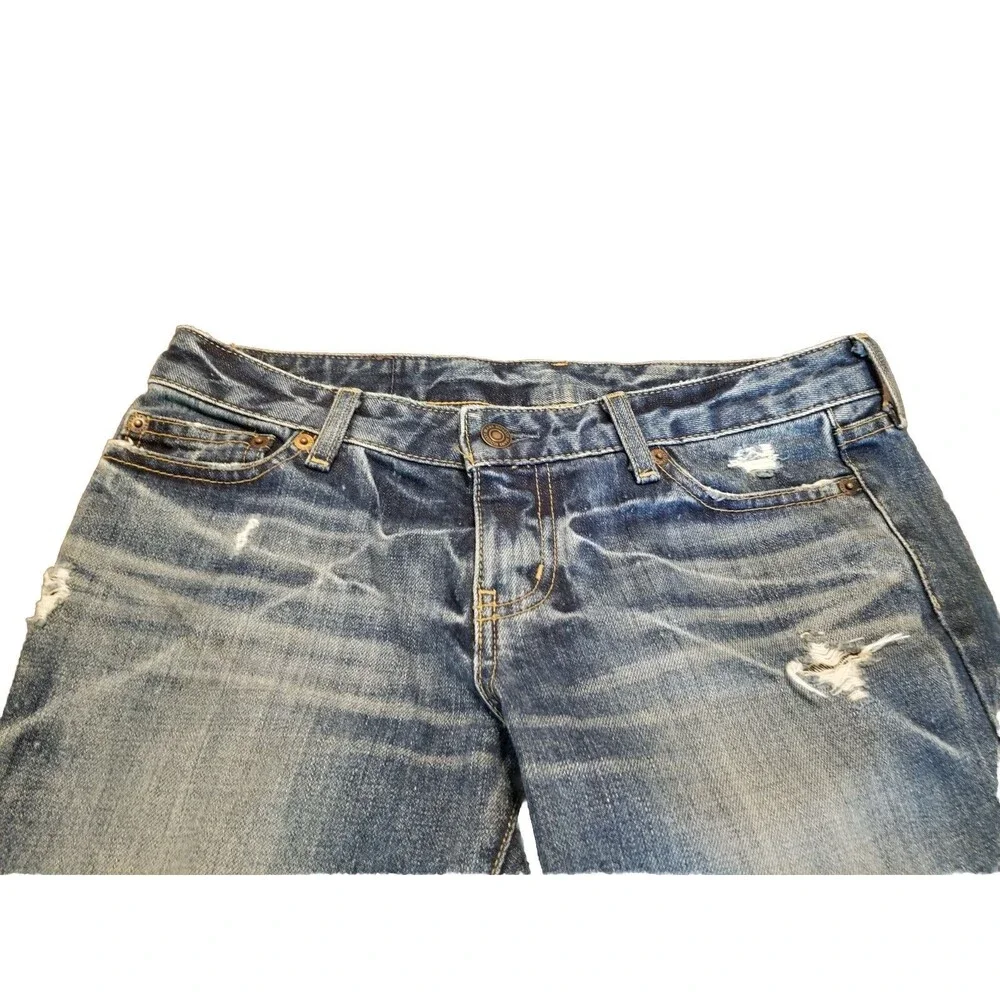 Moussy Jeans Women Size 27 Medium Wash Distressed Blue Denim *Hemmed* (31x26.5)